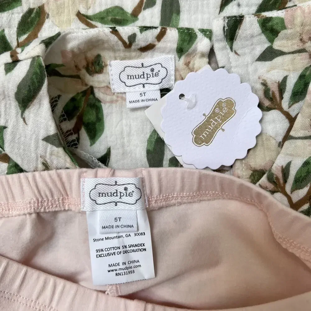 Mud Pie Girls Tunic & Capri Set Size 5T Magnolia Floral Cotton Gauze Outfit New